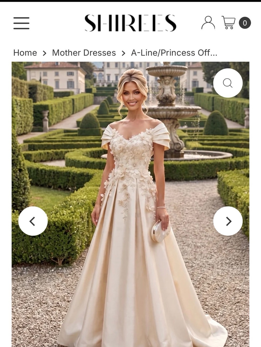 A-Line Princess Off Shoulder Satin Floor Length ivory satin wedding gown with 3D